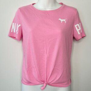PINK VICTORIA’S SECRET Tie Front Crop T-shirt Womens Size XS Preppy Sporty Cute
